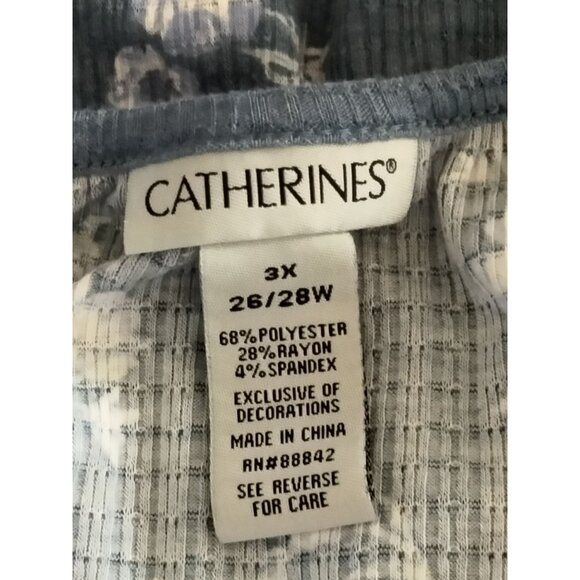 Catherines Plus Size Floral Blue Top Button Front Short Sleeve Size 3X (26/28W) - Picture 7 of 7